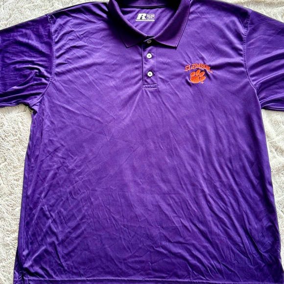 Clemson Russell Other - Purple Polo Shirt with Orange Emblem
